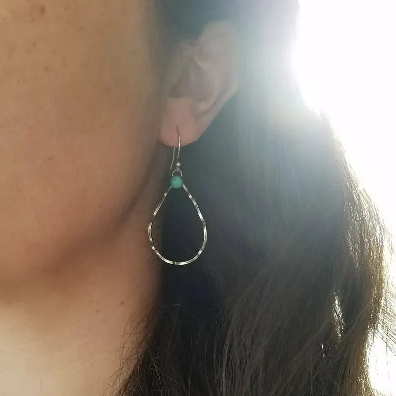 Antique silver geometric circle drop earrings with bohemian vintage style