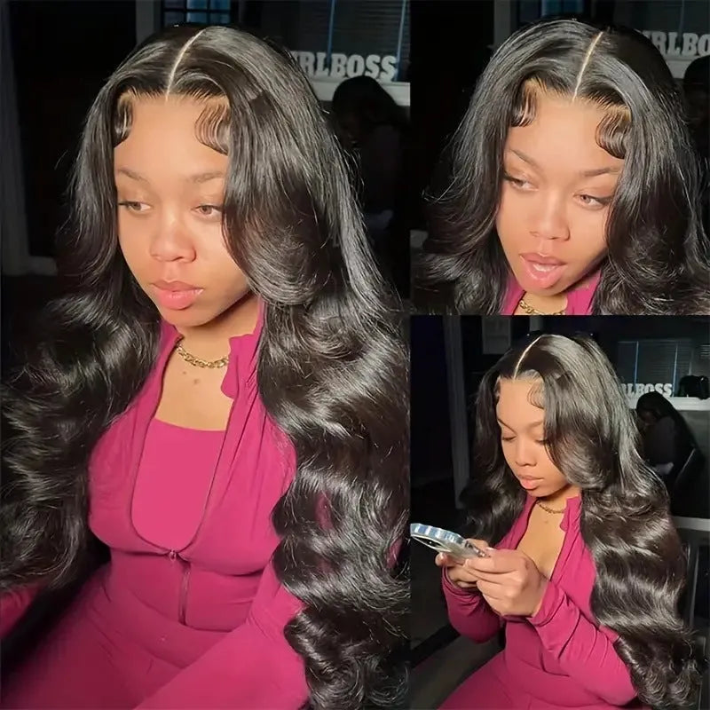 Black synthetic lace wig with big wave hairstyle, shown on a wig stand.