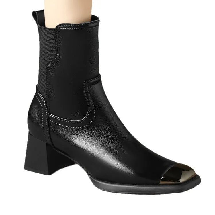 Brown cowhide leather Martin boots with a side zipper and low tube shaft.