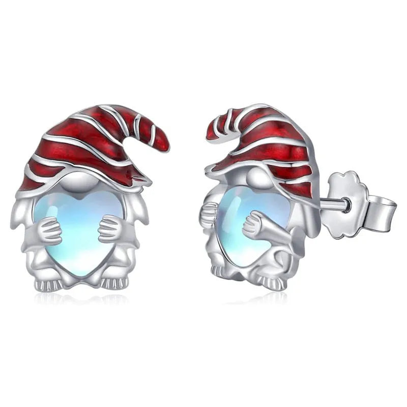 Women's copper Santa Claus heart earrings with electroplated white gold colour finish