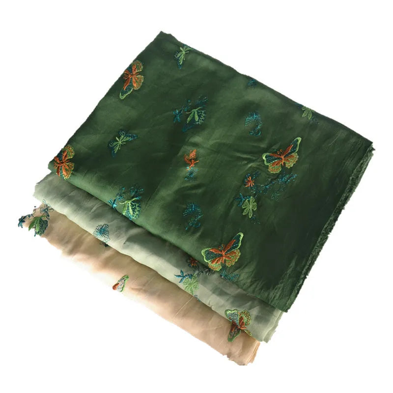 Pure ramie fabric swatch showing beige, grass green, and dark green colour options for traditional garment sewing