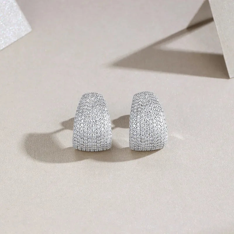 Geometric S925 sterling silver earrings with white moissanite stones and alloy earrings pair