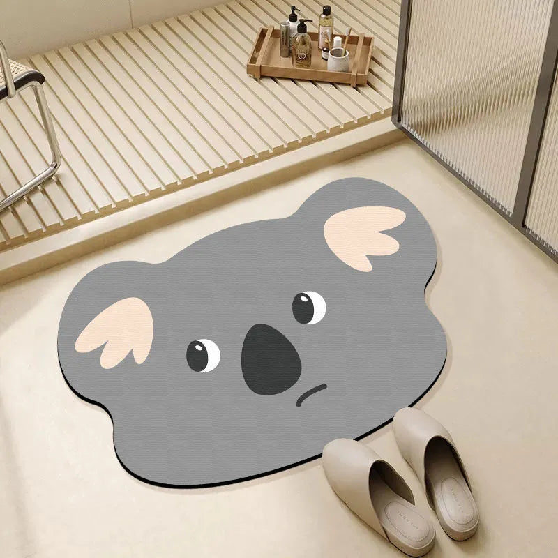 Cartoon animal diatom oil absorbent non-slip bathroom mat in alien shape.