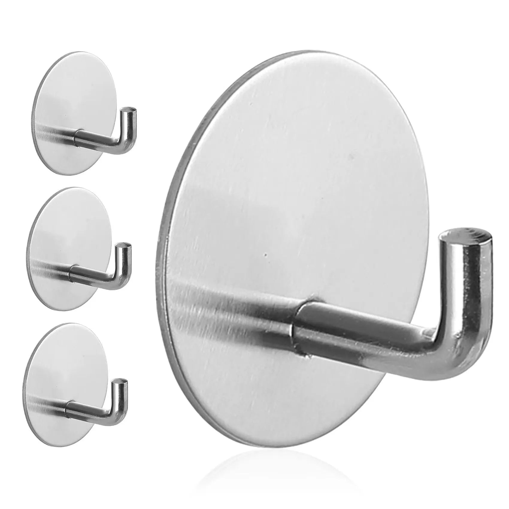 Stainless steel self-adhesive wall hook in black and polished silver finishes.