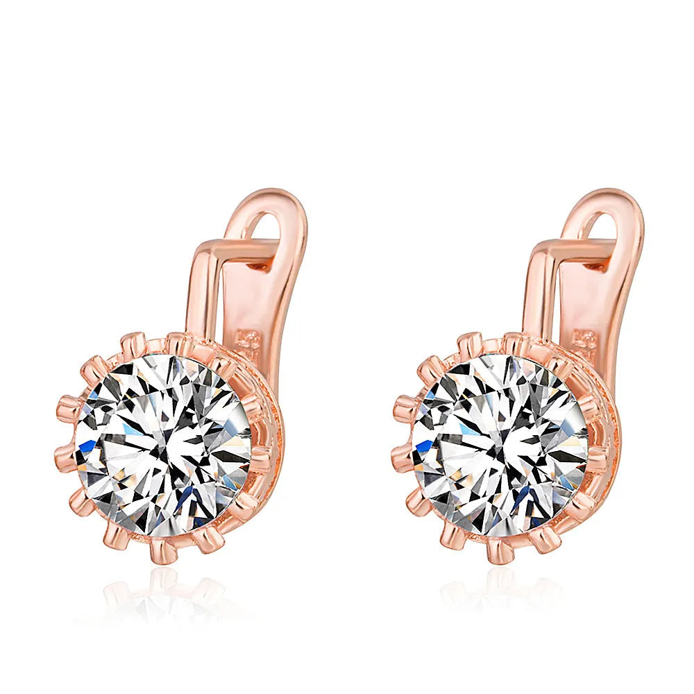 Korean retro crown-shaped clip earrings with white diamond accents in rose gold or white gold colour