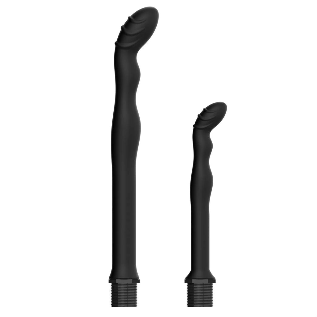 Black silicone hosepipe flusher with enema attachment for cleaning and irrigation