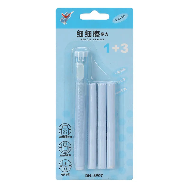 Push type automatic eraser in blue, green, pink, and purple colours for children's stationery