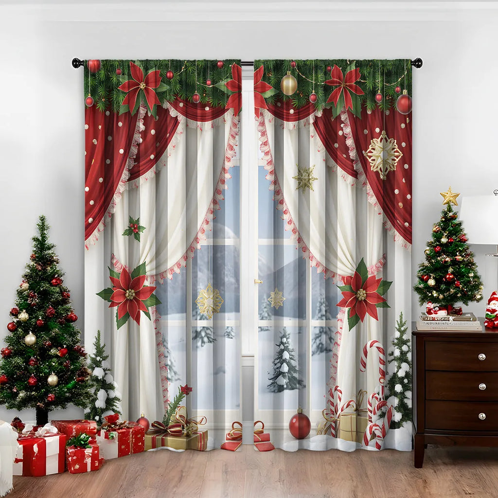 3D digitally printed Christmas curtains with European style patterns in polyester fabric