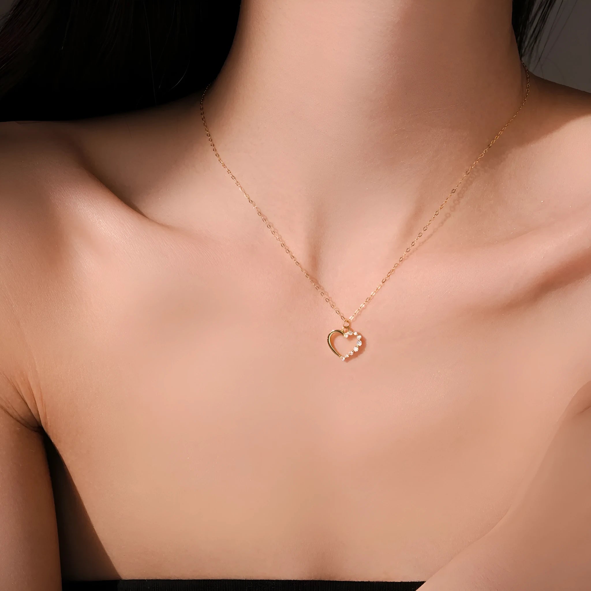 S925 sterling silver hollow heart necklace for women with choice of gold or platinum plating