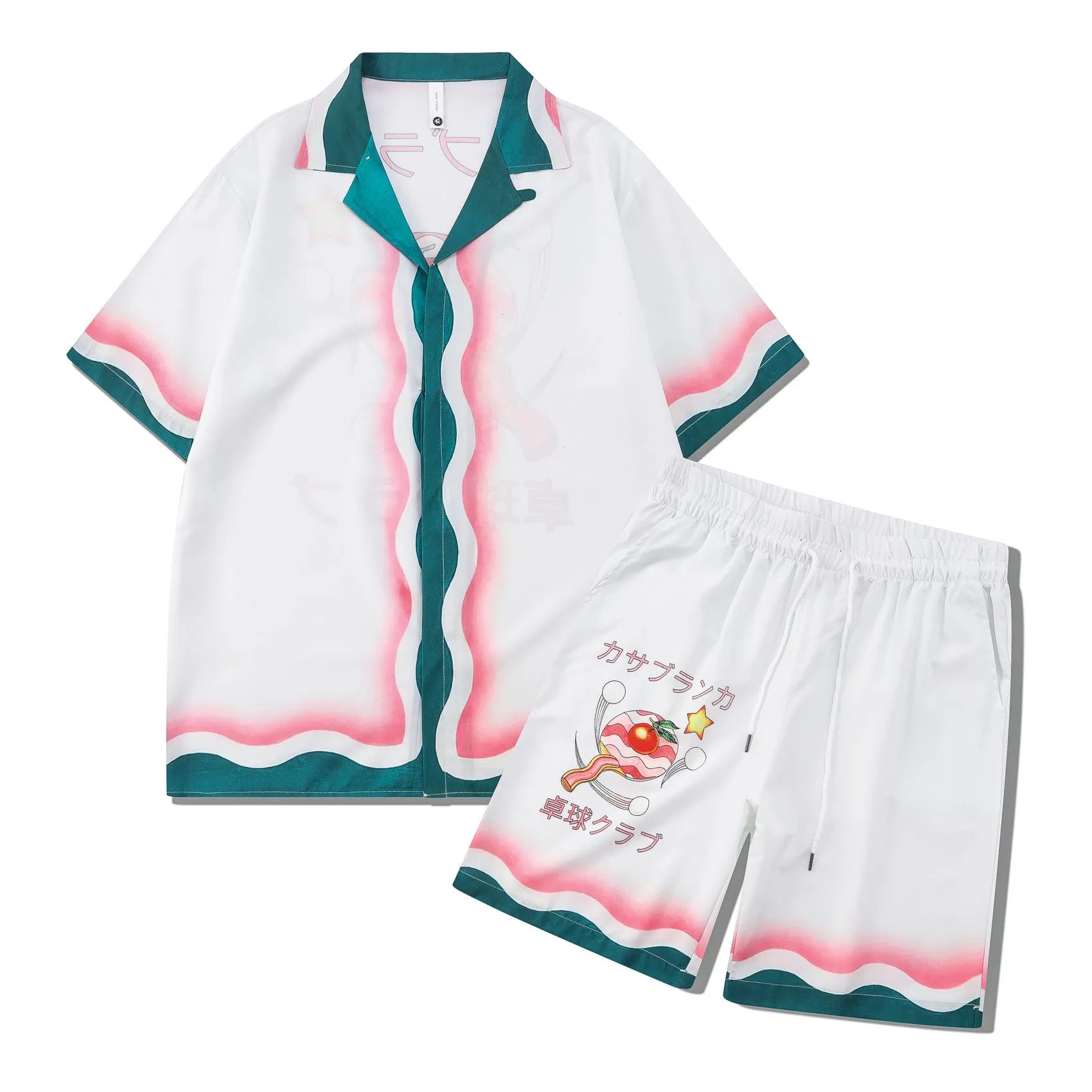 Plaid print beach outfit set comprising a short sleeve shirt and matching shorts on a mannequin