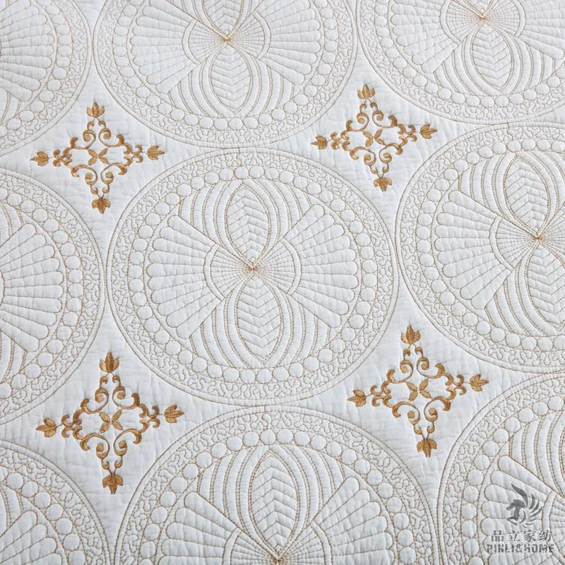Pure cotton embroidered bedspread and two pillowcases set on a 1.8 metre bed.