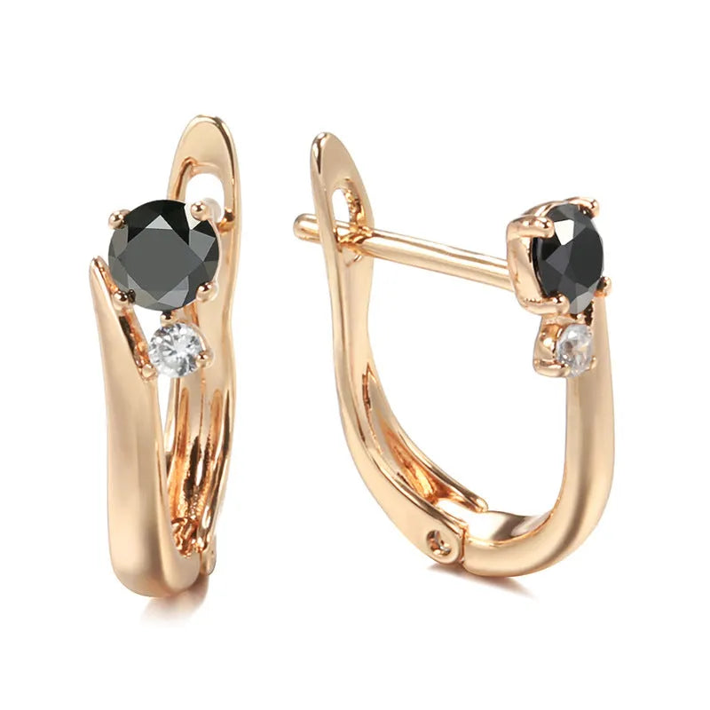 Gold geometric drop earrings with retro design and artificial gemstone inlay for women