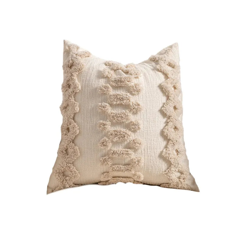 Knitted striped cushion cover with tassel decoration in a choice of six patterns.