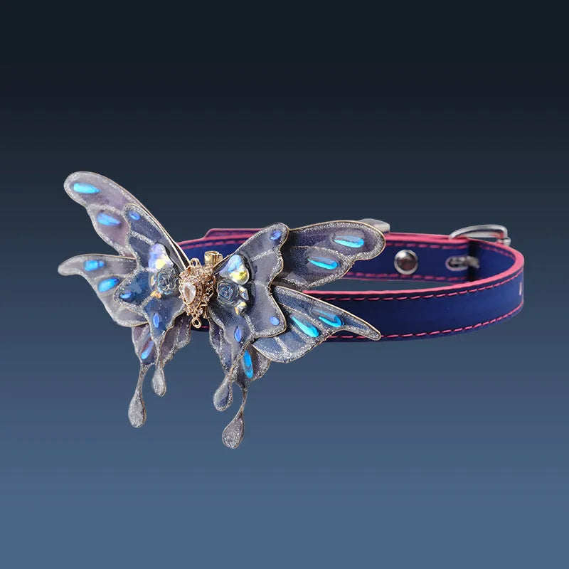 Purple temperature change butterfly collar necklace with rhinestone decoration on alloy chain