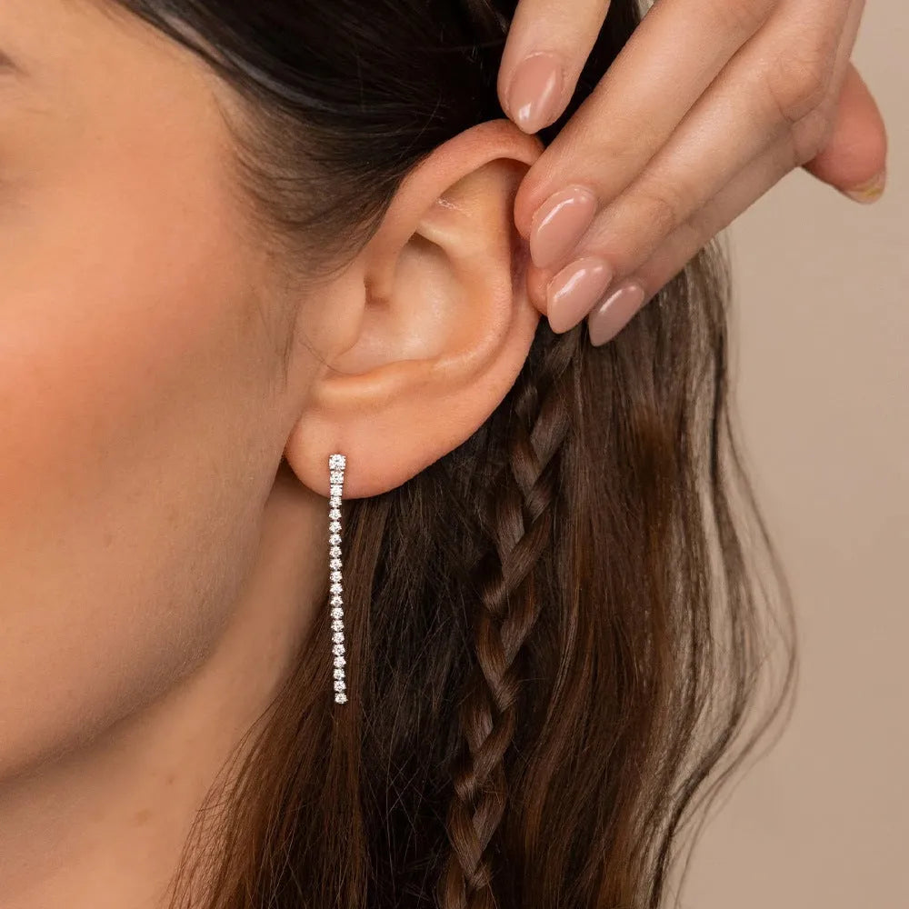 Geometric Chinese style zircon earrings in stainless steel with gold colour finish