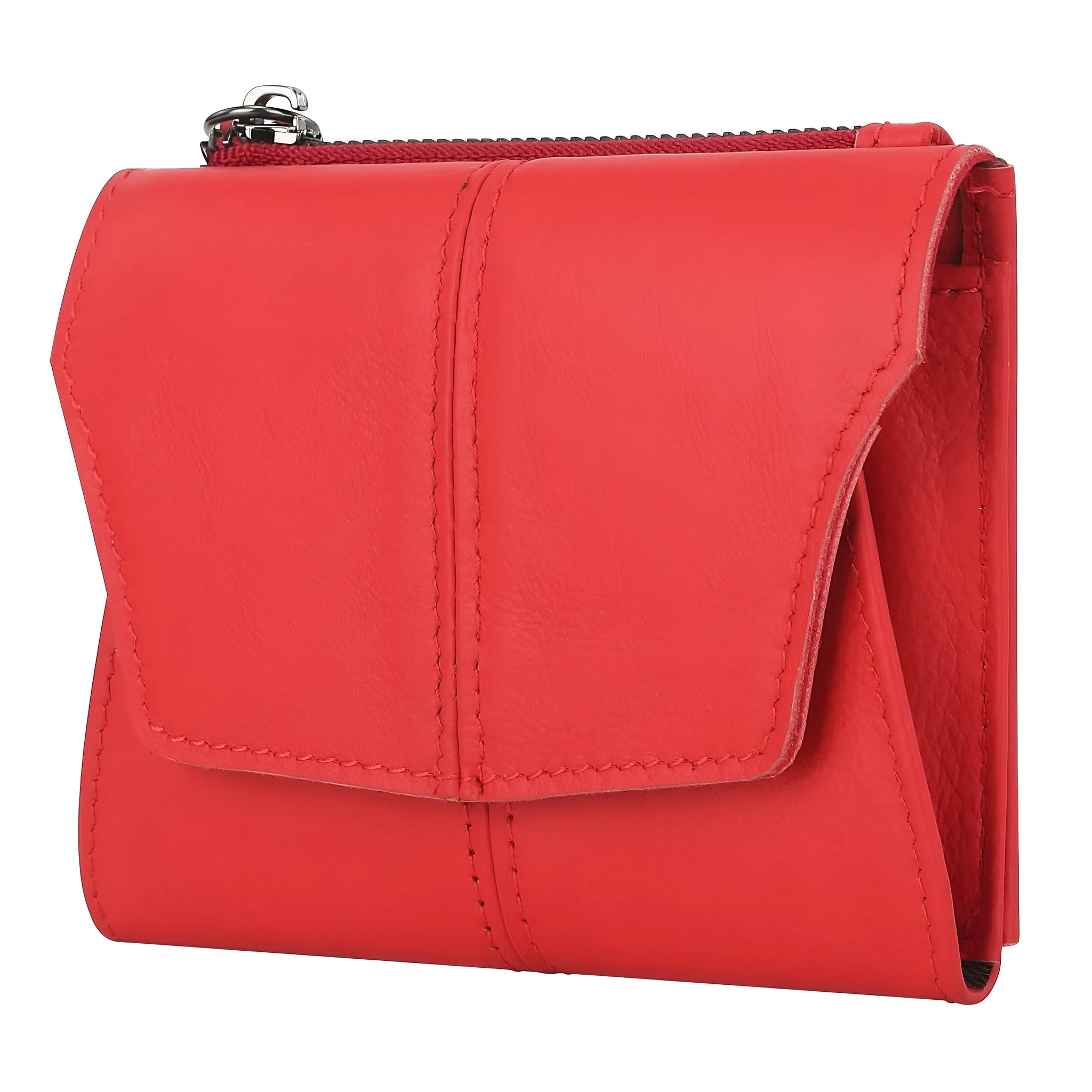 Genuine cowhide leather coin purse with stitching details in European Retro style