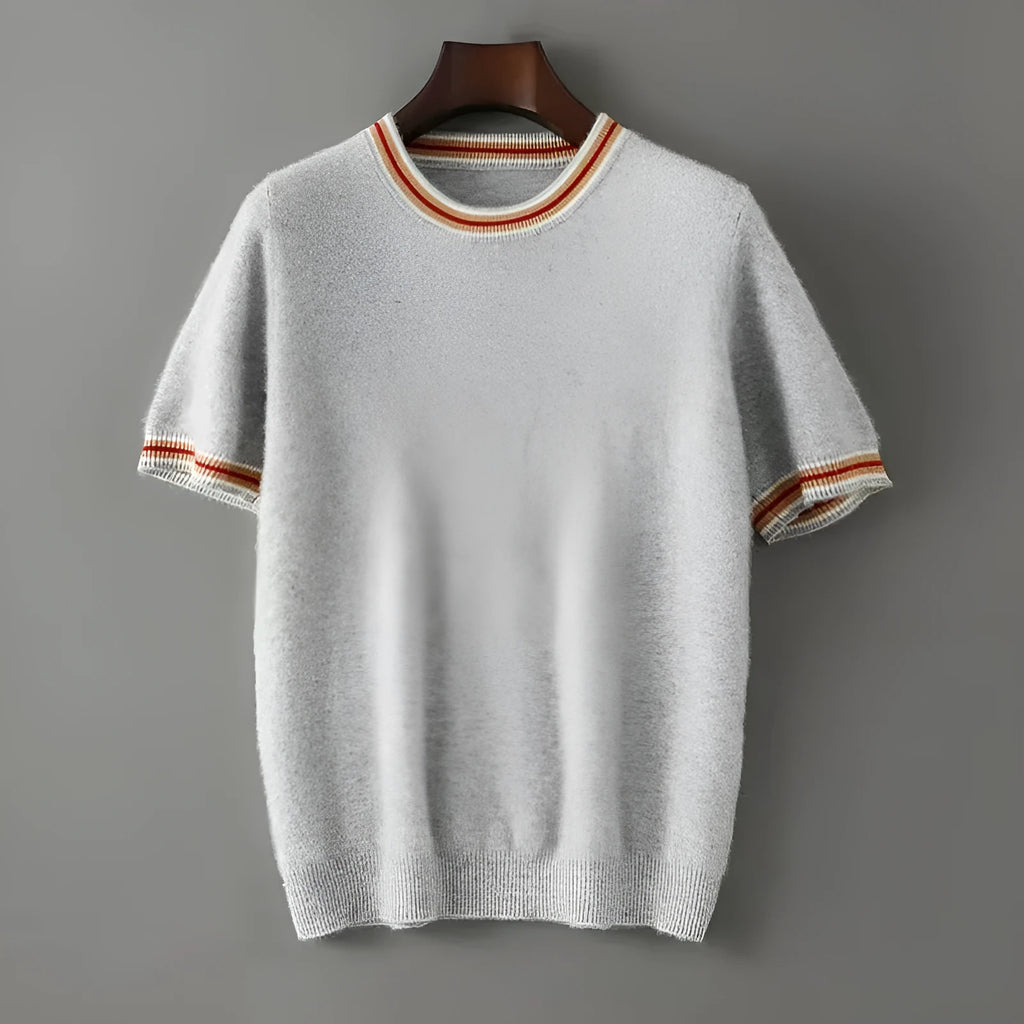 Men's pure wool short sleeve sweater round neck pullover in black, gray, white colours