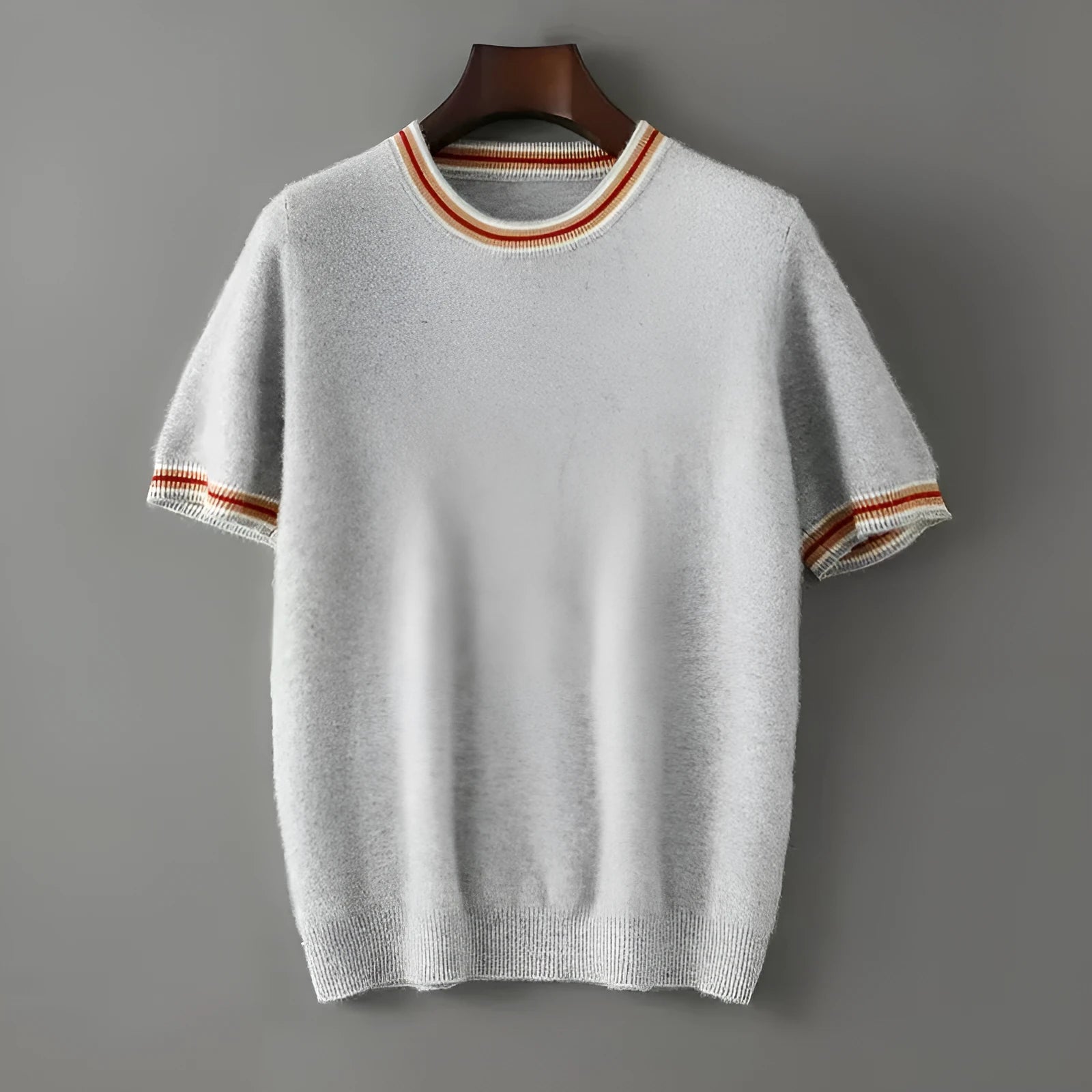 Men's pure wool short sleeve sweater round neck pullover in black, gray, white colours