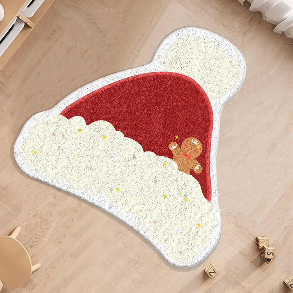 Round alien-shaped Christmas floor mat in imitation cashmere with holiday colour pattern