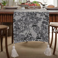 American-style Jacquard woven table runner with long tassels in floral pattern