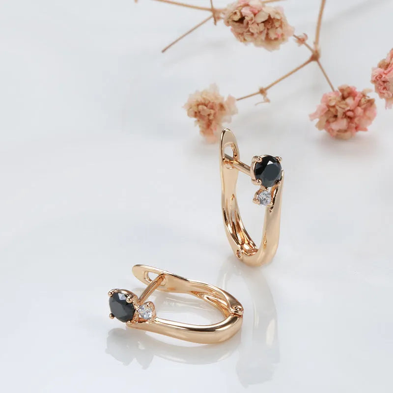 Gold geometric drop earrings with retro design and artificial gemstone inlay for women