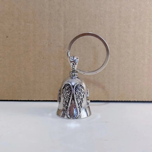 Silver-tone vintage angel feather and wings design necklace pendant and matching keychain.