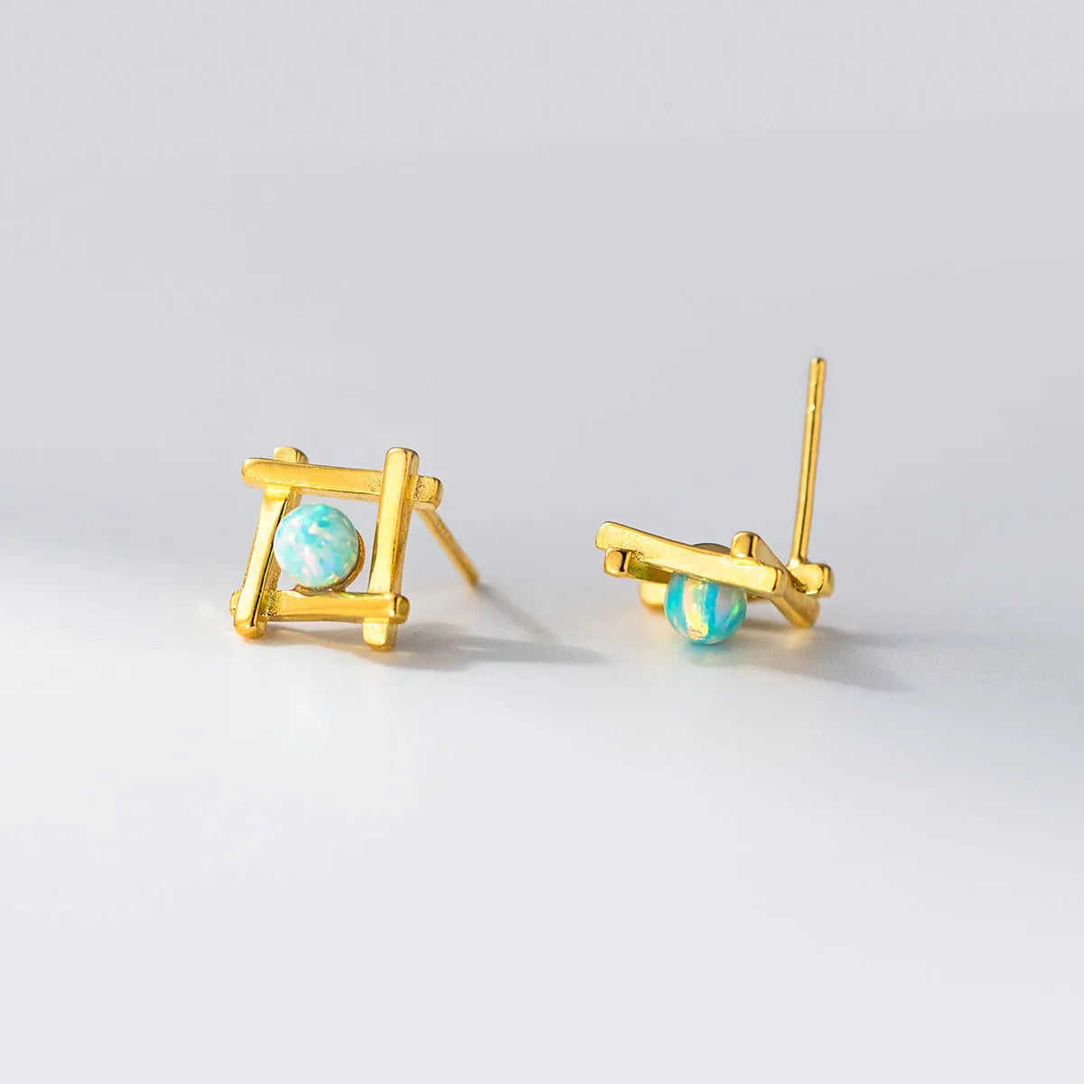 Geometric cross quadrangle stud earrings in 925 silver with two plating options