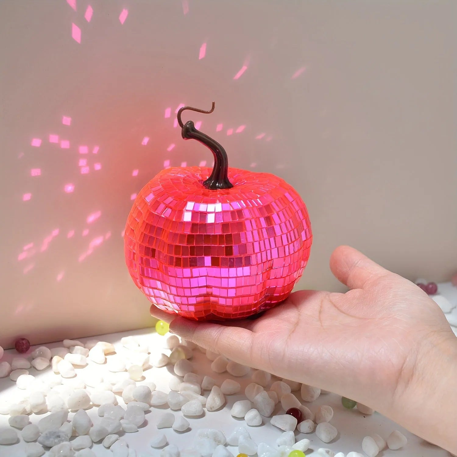 Glass pumpkin Halloween decoration in Chinese style, showing textured embroidered surface