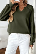 Women's loose fit sweater with half-open collar and stitching lace detail in solid colour