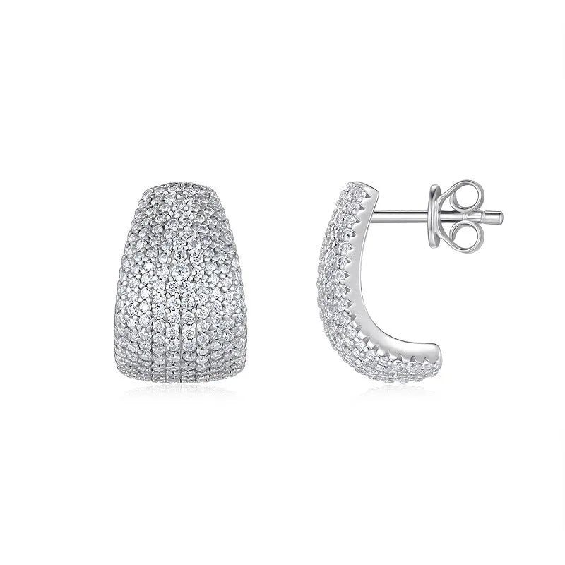 Geometric S925 sterling silver earrings with white moissanite stones and alloy earrings pair