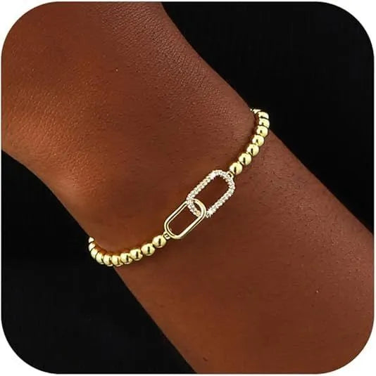 Women's adjustable stainless steel beaded bracelet in geometric design with round beads