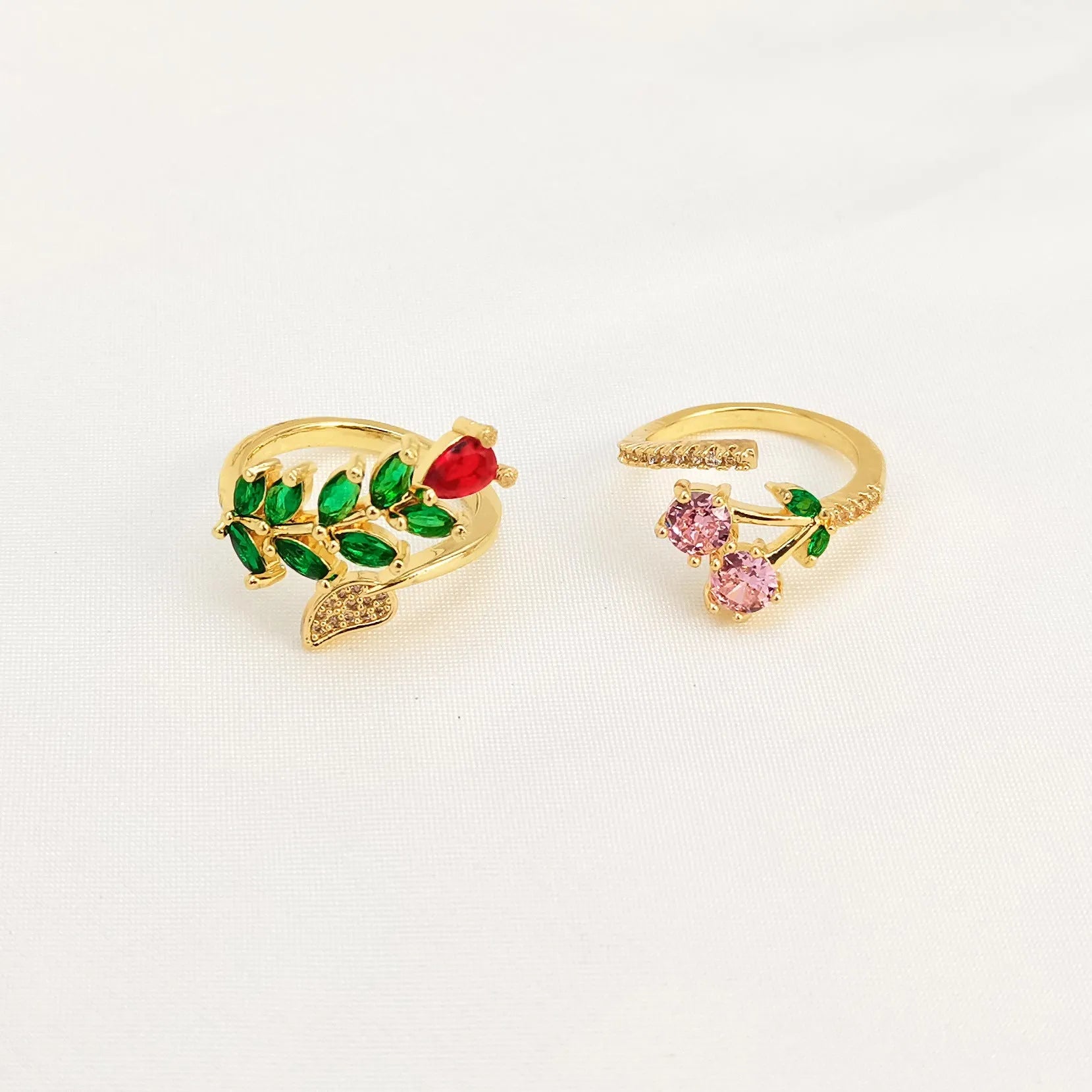 Women's copper leaf geometric open ring showing split band design with micro inlaid detailing