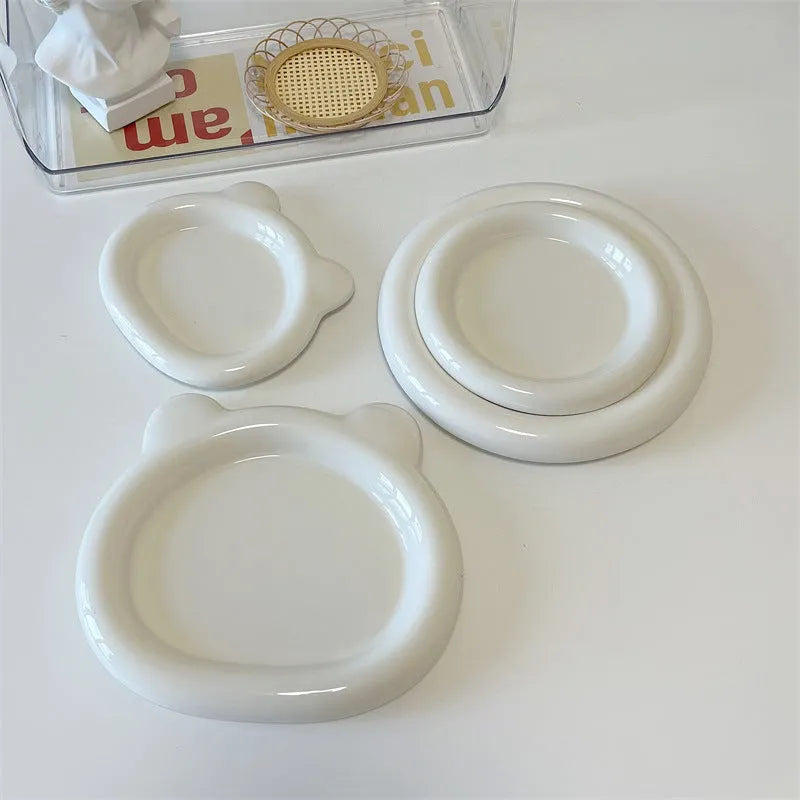 White ceramic plate with bear or doodle design in 15cm or 20cm round size
