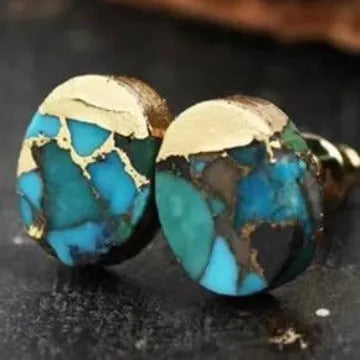 Natural stone bohemian style stud earrings with irregular handcrafted design