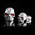 Retro skull stud earrings with red eye ghost head design and alloy artificial gemstone inlay