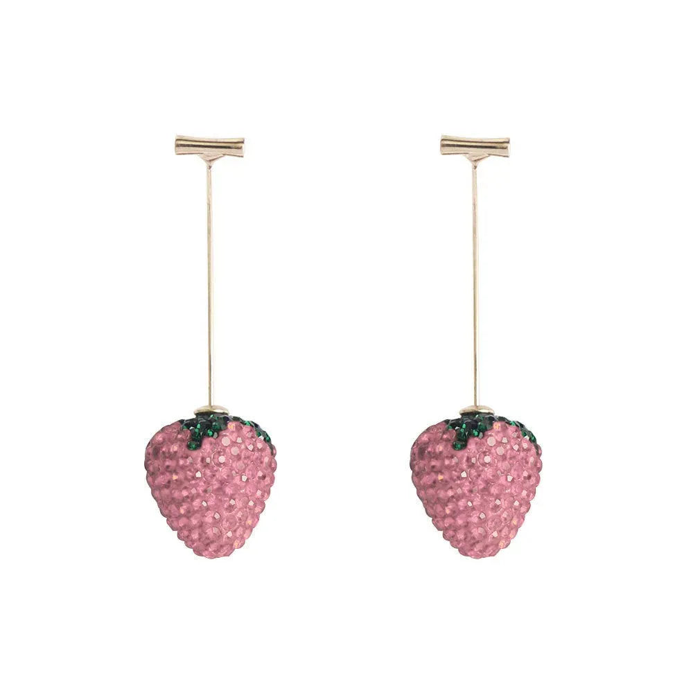 Geometric strawberry-shaped zinc alloy earrings with spot drill texture in red colour.