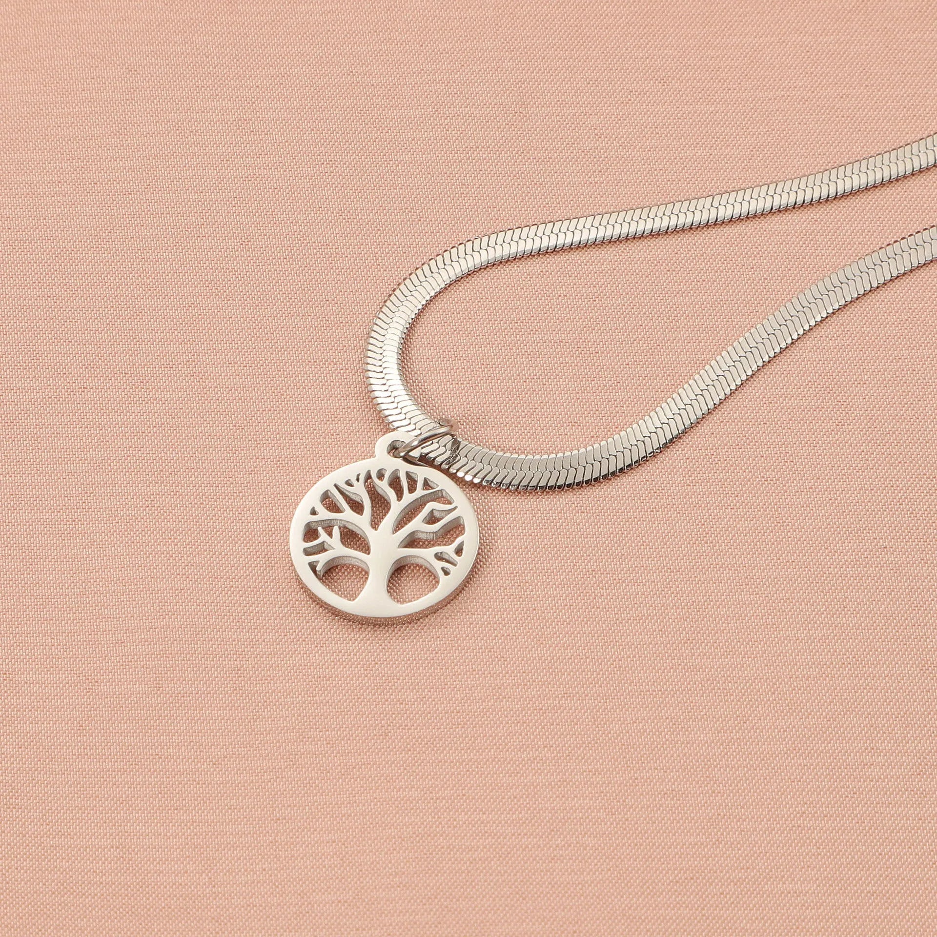 Stainless steel tree pendant clavicle chain with snake bones chain design in gold finish