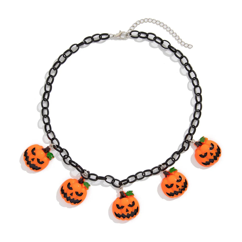 Halloween ghost pumpkin necklace with acrylic cartoon pendant on plastic chain in mixed colour 06705