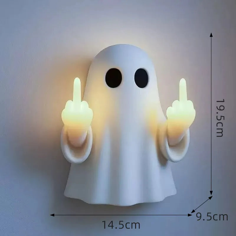 White or black plastic ghost statue night lamp with modern minimalist style for Halloween.