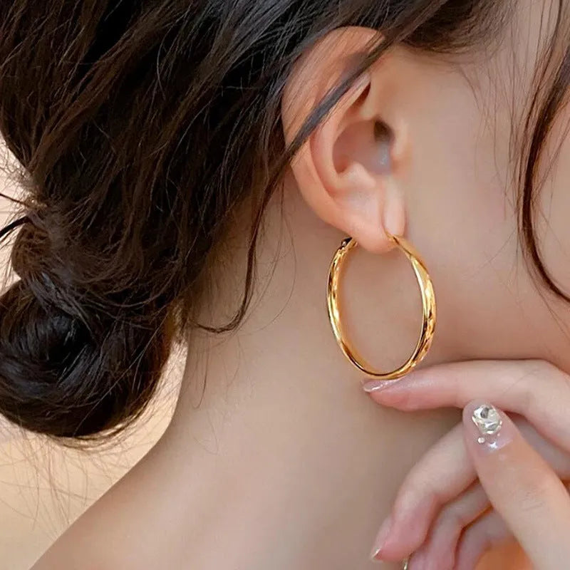 40mm gold and silver electroplated metal circle earrings on copper base
