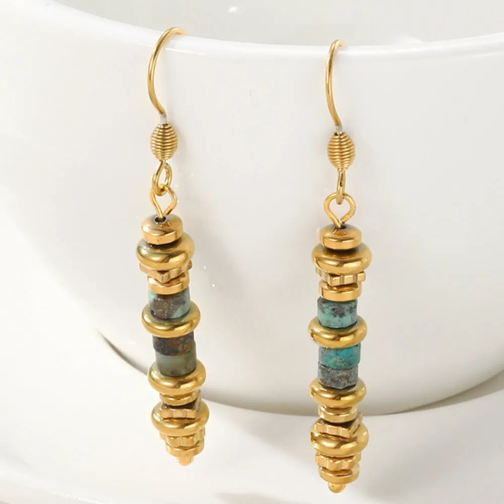 Geometric titanium steel dangle earrings with retro European American styling