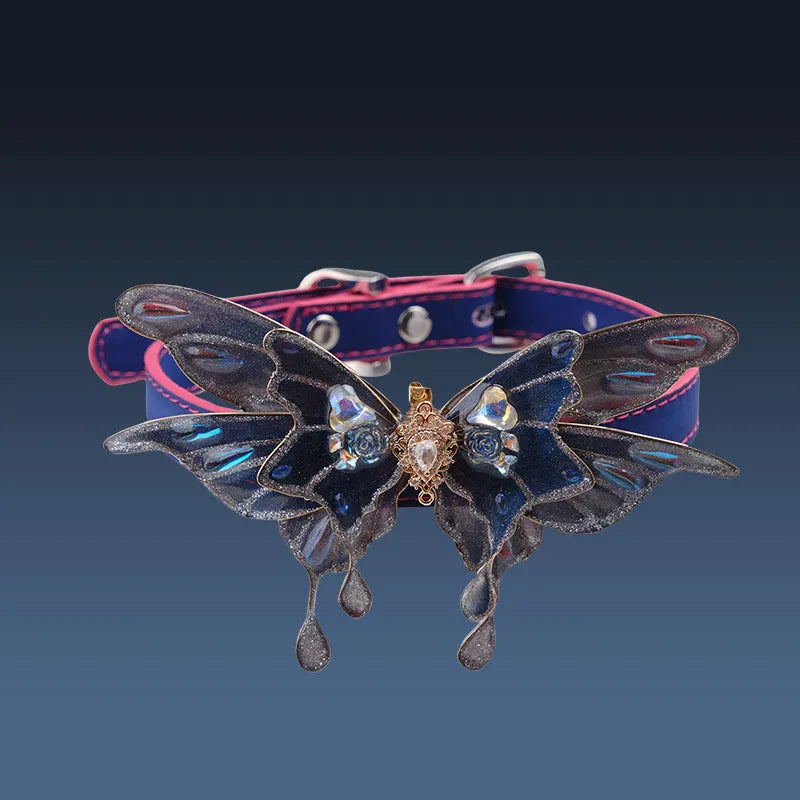 Purple temperature change butterfly collar necklace with rhinestone decoration on alloy chain