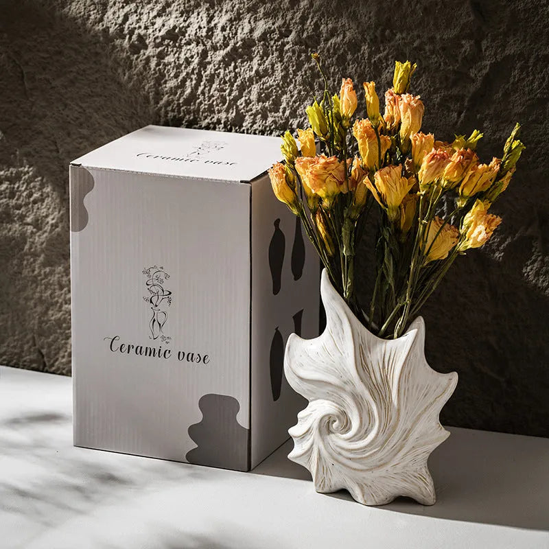 European style ceramic vase with coloured glaze finish and retro creative design elements