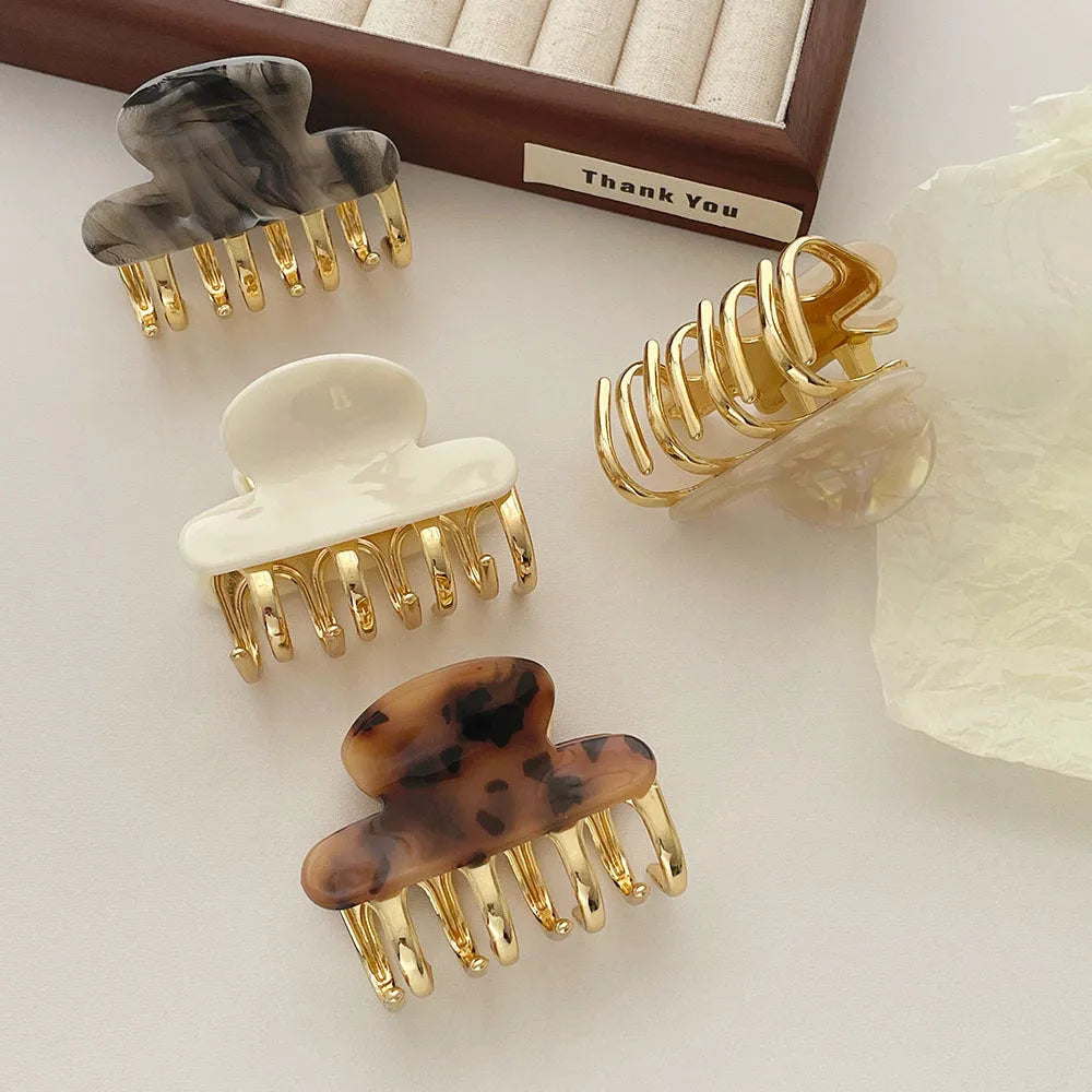 Acetate women's hair barrette with metal grip in medium size, retro dopamine styling