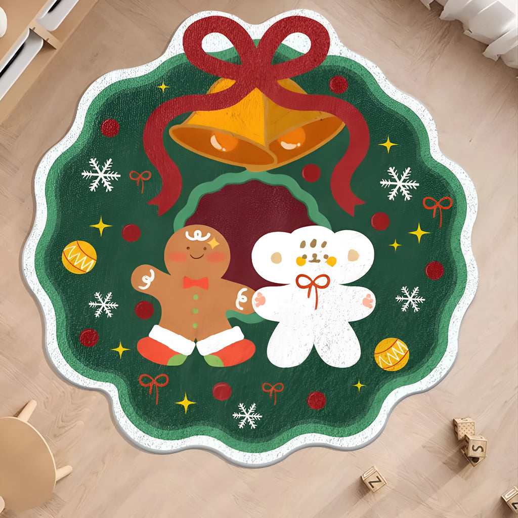 Round alien-shaped Christmas floor mat in imitation cashmere with holiday colour pattern