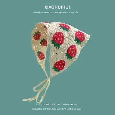 Women's cotton triangular headscarf with floral pattern in retro style for autumn winter wear