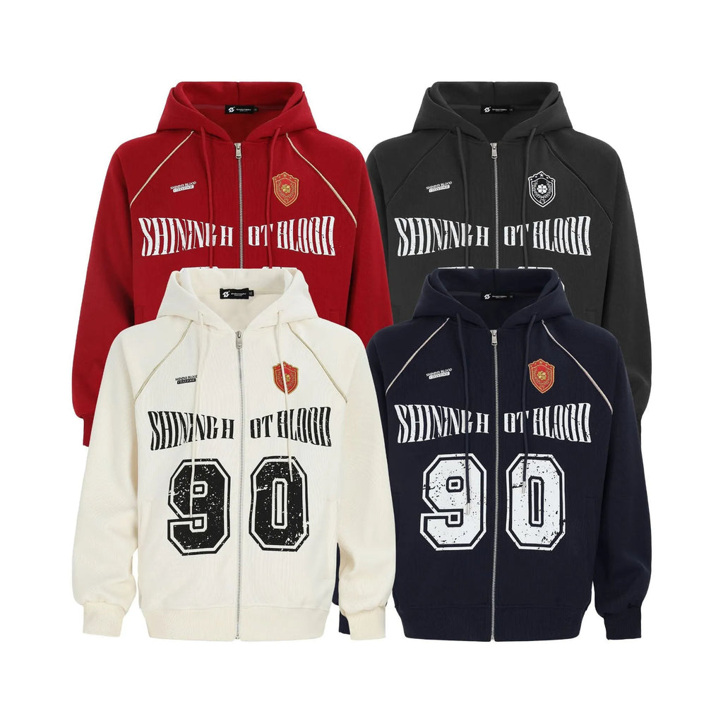 Women's loose fit hooded cardigan jacket with retro letter embroidery detail in apricot colour