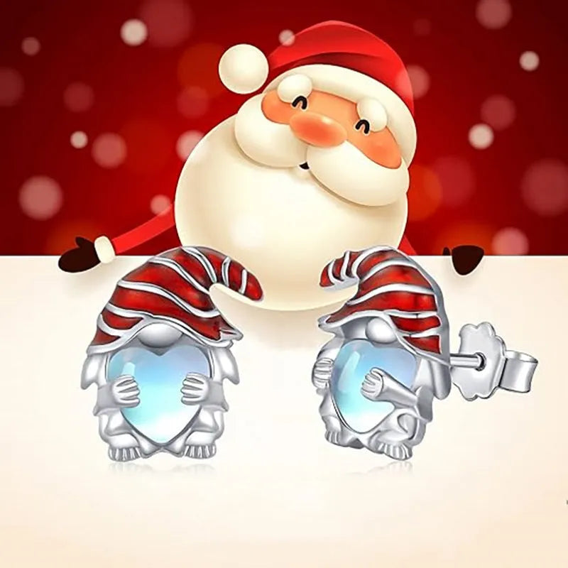Women's copper Santa Claus heart earrings with electroplated white gold colour finish