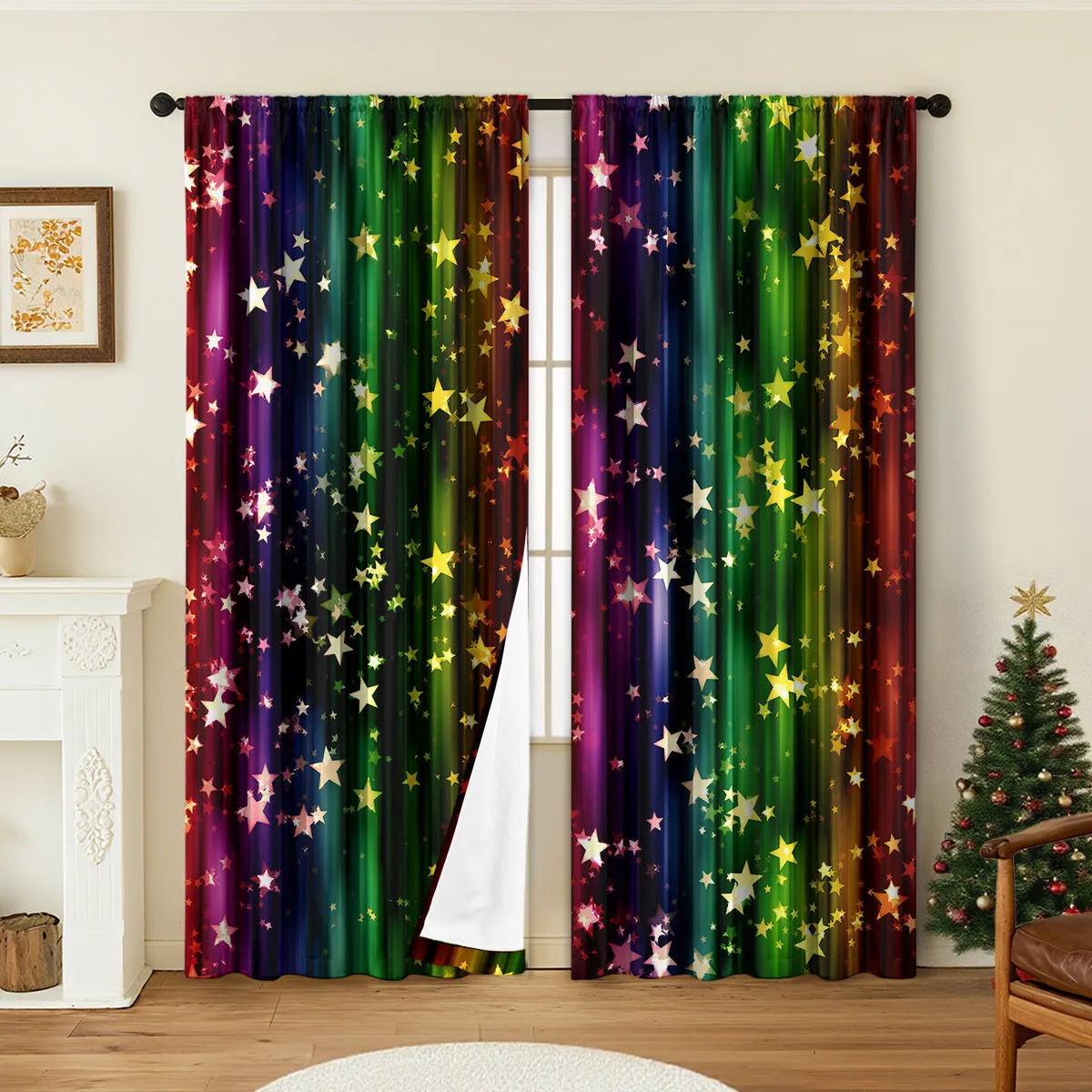 3D digitally printed Christmas curtains with European style patterns in polyester fabric