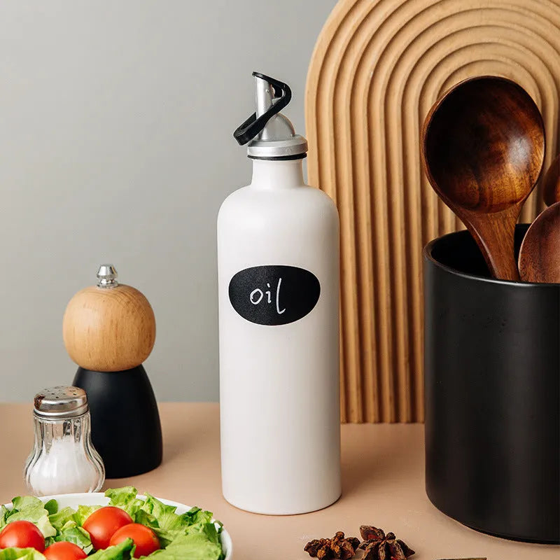 Ceramic oil pot with funnel and brush in 650ml capacity for kitchen oil storage